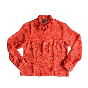 Vtg John Paul Howard Top Womens M Bow Tie Collar Blouse Orange Polka Dot Pattern